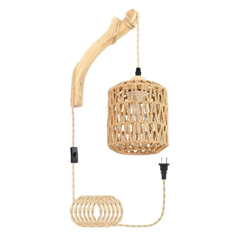 Add a touch of natural élégance to your space with this handcrafted rattan wall lamp. Featuring a woven design and rustic hemp rope accents, it creates a warm, cozy ambiance perfect for bedrooms, living rooms, and bedside l