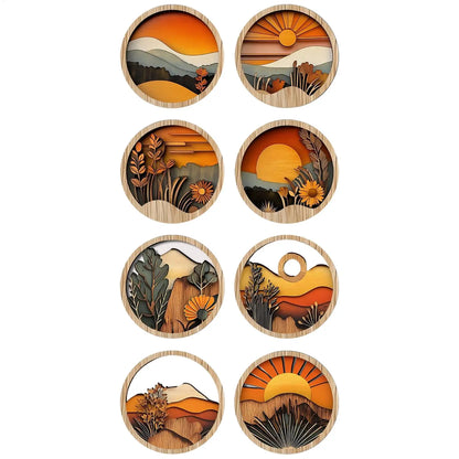 4Pcs Bohemian Wooden Wall Art Set - Energy-Efficient Hollowed-Out Pastoral Theme Hanging