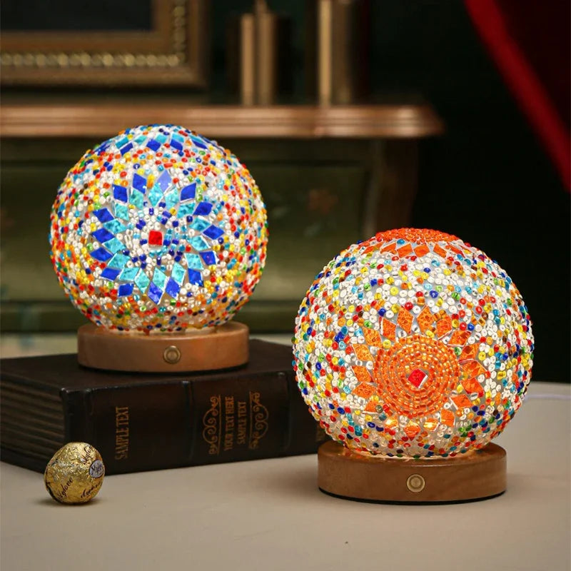 Bohemian LED Desk Lamp USB Button Warm Dimming  Glass National Style For Home Bar Decor Creative LED Table Lamp