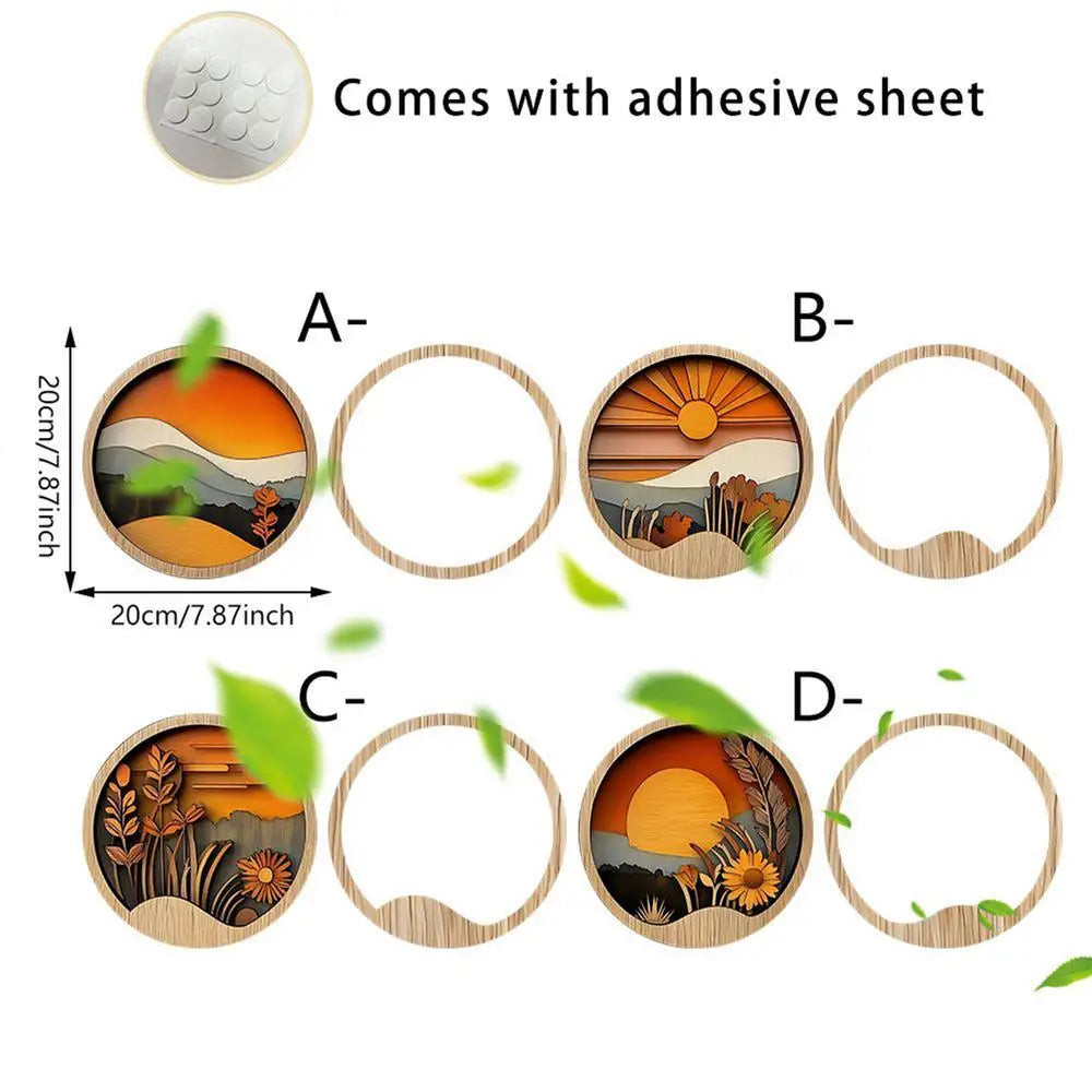 4Pcs Bohemian Wooden Wall Art Set - Energy-Efficient Hollowed-Out Pastoral Theme Hanging