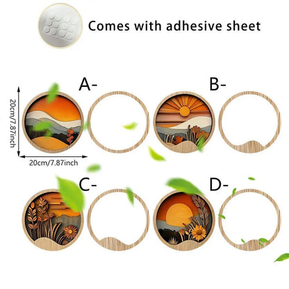 4Pcs Bohemian Wooden Wall Art Set - Energy-Efficient Hollowed-Out Pastoral Theme Hanging