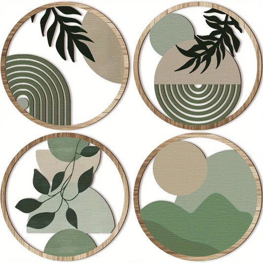 4 Bohemian Wall Art Set - Wooden Bohemian Decor，Farm house Anesthétique Minimaliste