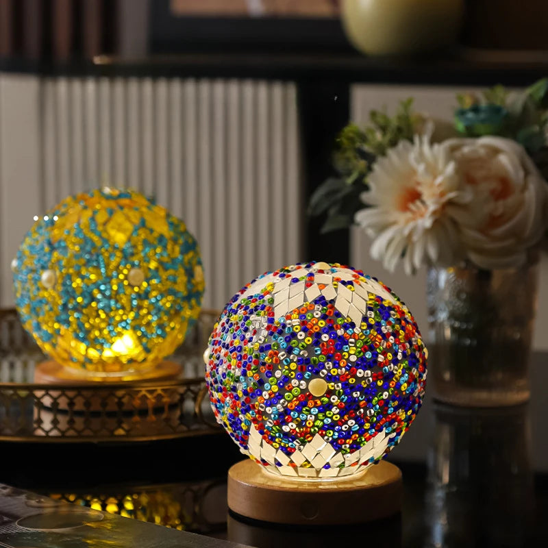 Bohemian LED Desk Lamp USB Button Warm Dimming  Glass National Style For Home Bar Decor Creative LED Table Lamp