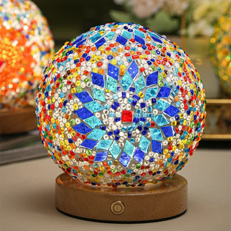 Bohemian LED Desk Lamp USB Button Warm Dimming  Glass National Style For Home Bar Decor Creative LED Table Lamp
