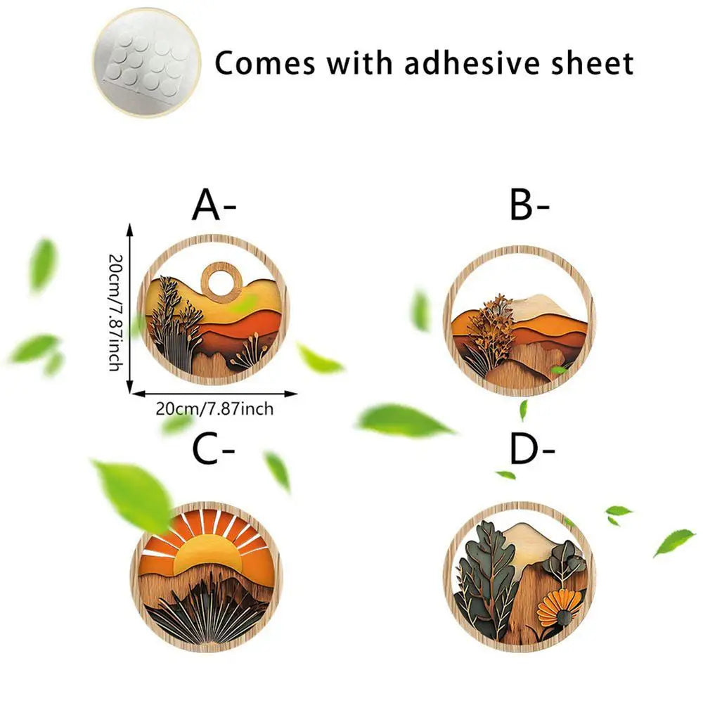 4Pcs Bohemian Wooden Wall Art Set - Energy-Efficient Hollowed-Out Pastoral Theme Hanging