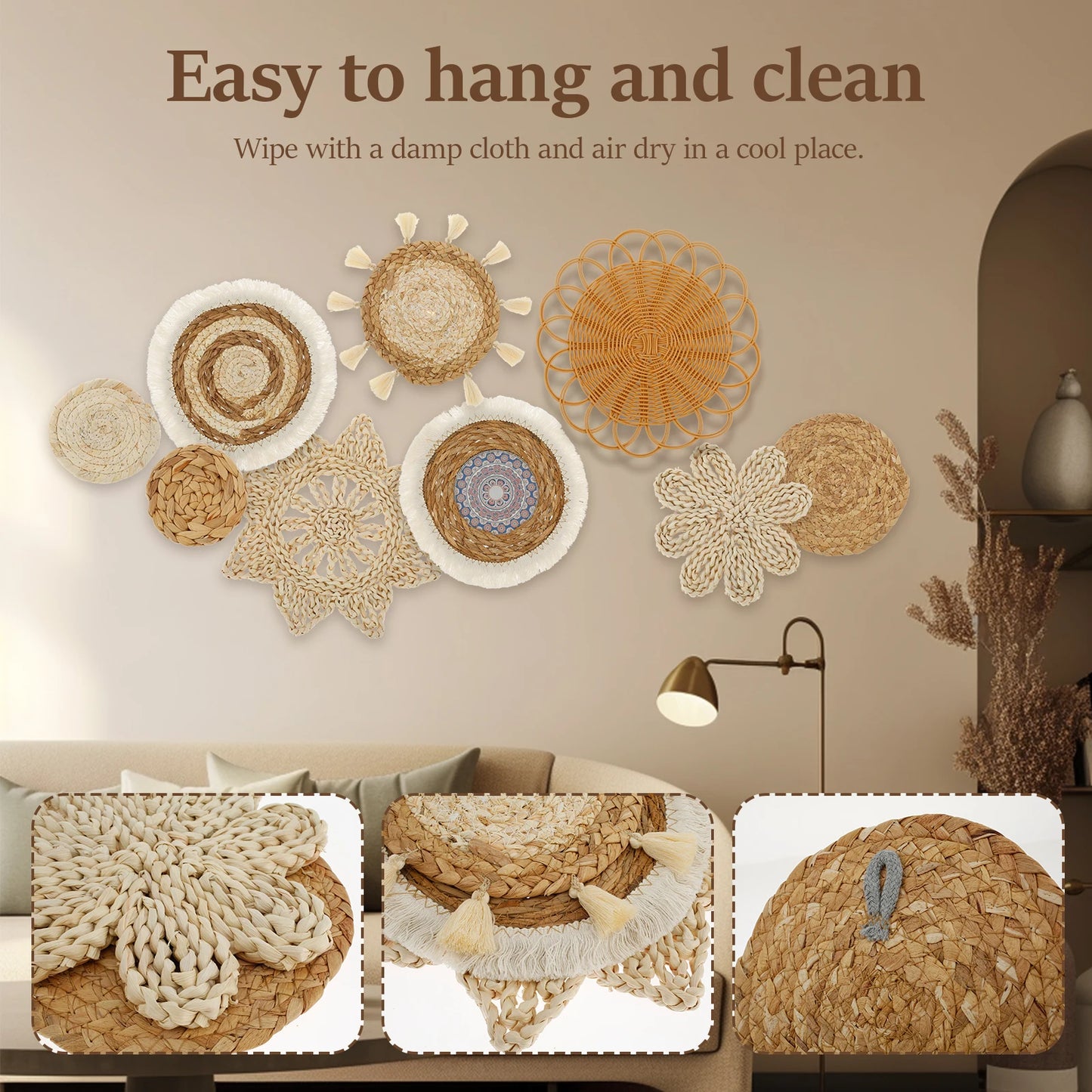 9Pcs Bohemia Wall Hanging Decor  Home Decoration Handmade Natural Wall Art for Bedroom