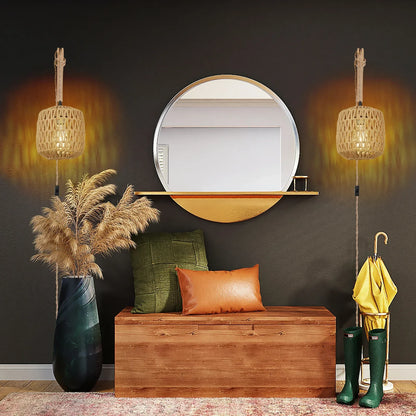 Add a touch of natural élégance to your space with this handcrafted rattan wall lamp. Featuring a woven design and rustic hemp rope accents, it creates a warm, cozy ambiance perfect for bedrooms, living rooms, and bedside l